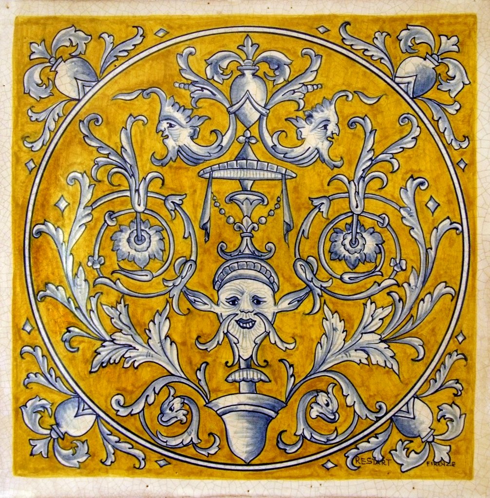 ANTICA DERUTA: Large Hand Painted Ceramic Authentic Deruta Tile - Artistica.com