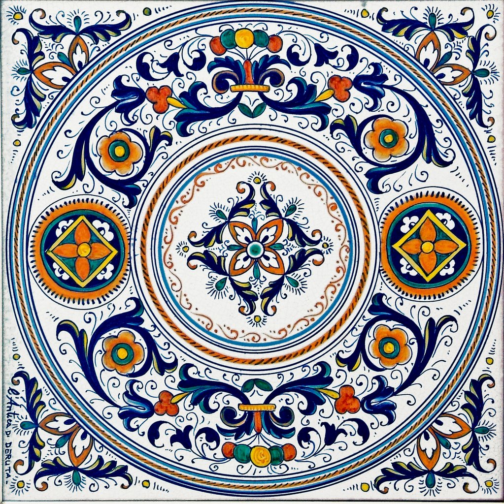 ANTICA DERUTA: Large Hand Painted Ceramic Authentic Deruta Tile - Artistica.com