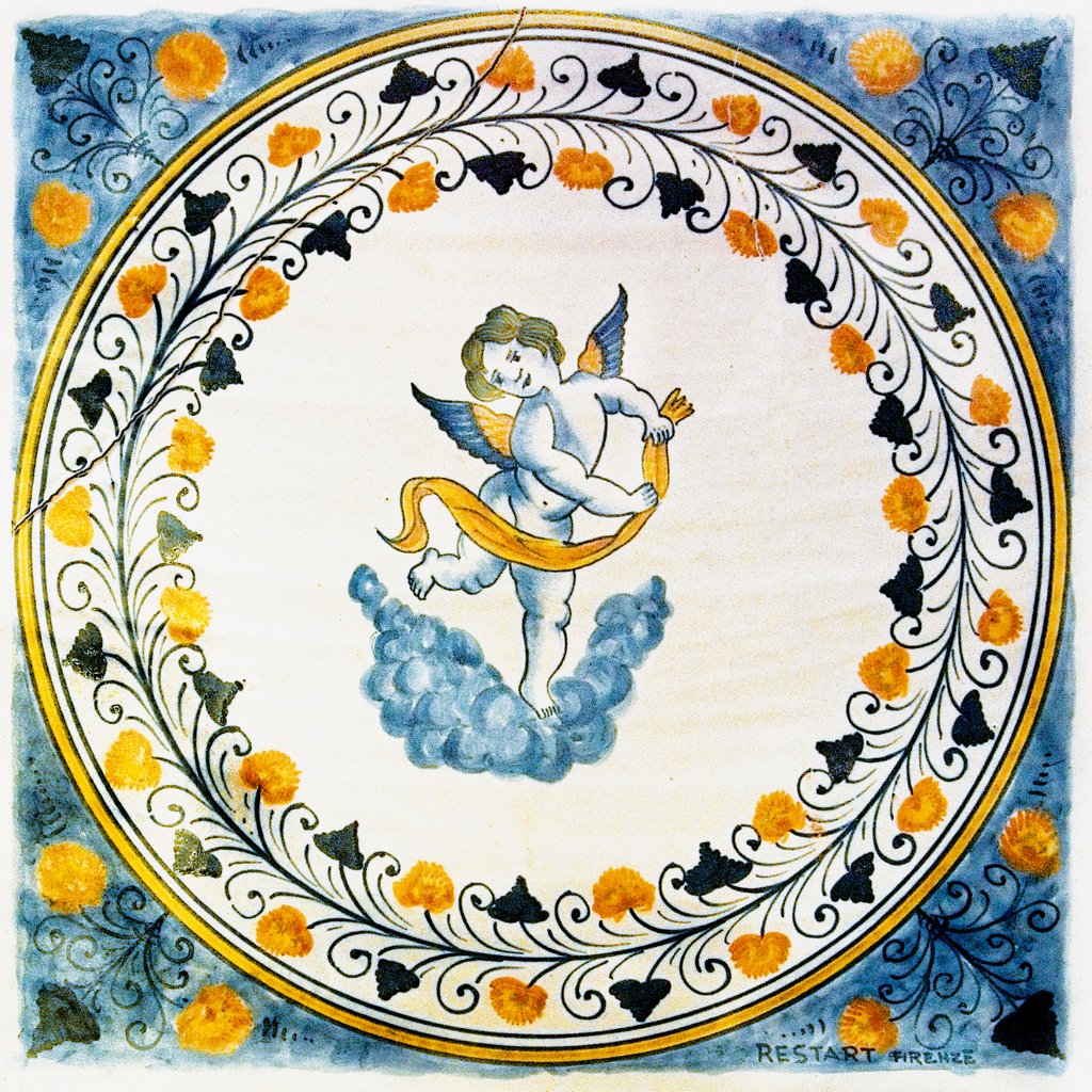 ANTICA DERUTA: Large Hand Painted Ceramic Authentic Deruta Tile - Artistica.com