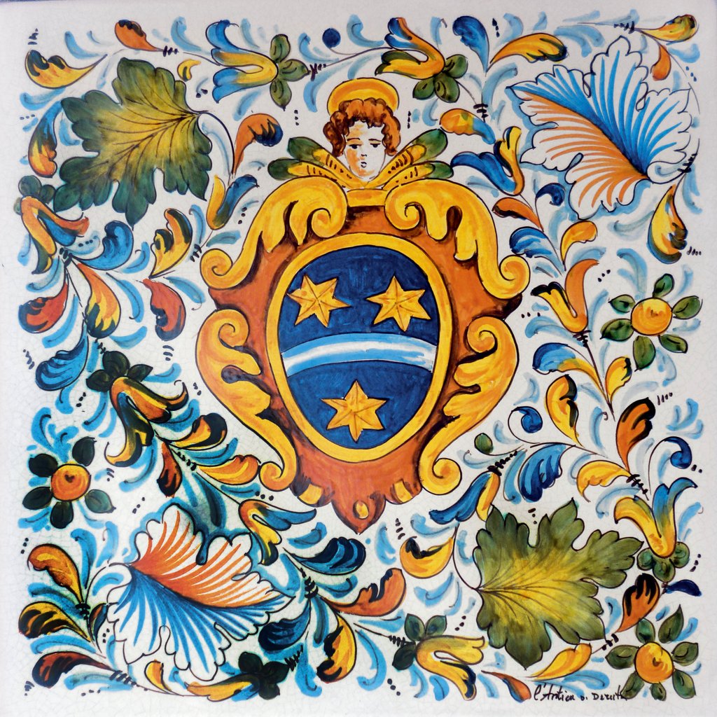 ANTICA DERUTA: Large Hand Painted Ceramic Authentic Deruta Tile - Artistica.com