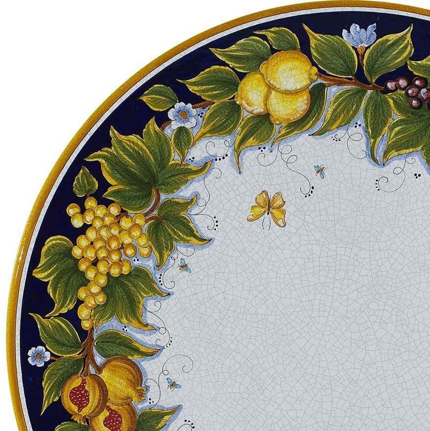 CERAMIC STONE TABLE + IRON BASE: PESCARA Design - Hand Painted in Deruta, Italy. - Artistica.com