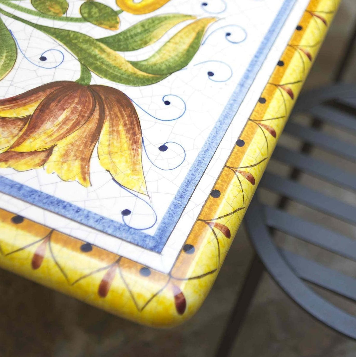 CERAMIC STONE TABLE + IRON BASE: PISA Design^ - Hand Painted in Deruta, Italy. - Artistica.com