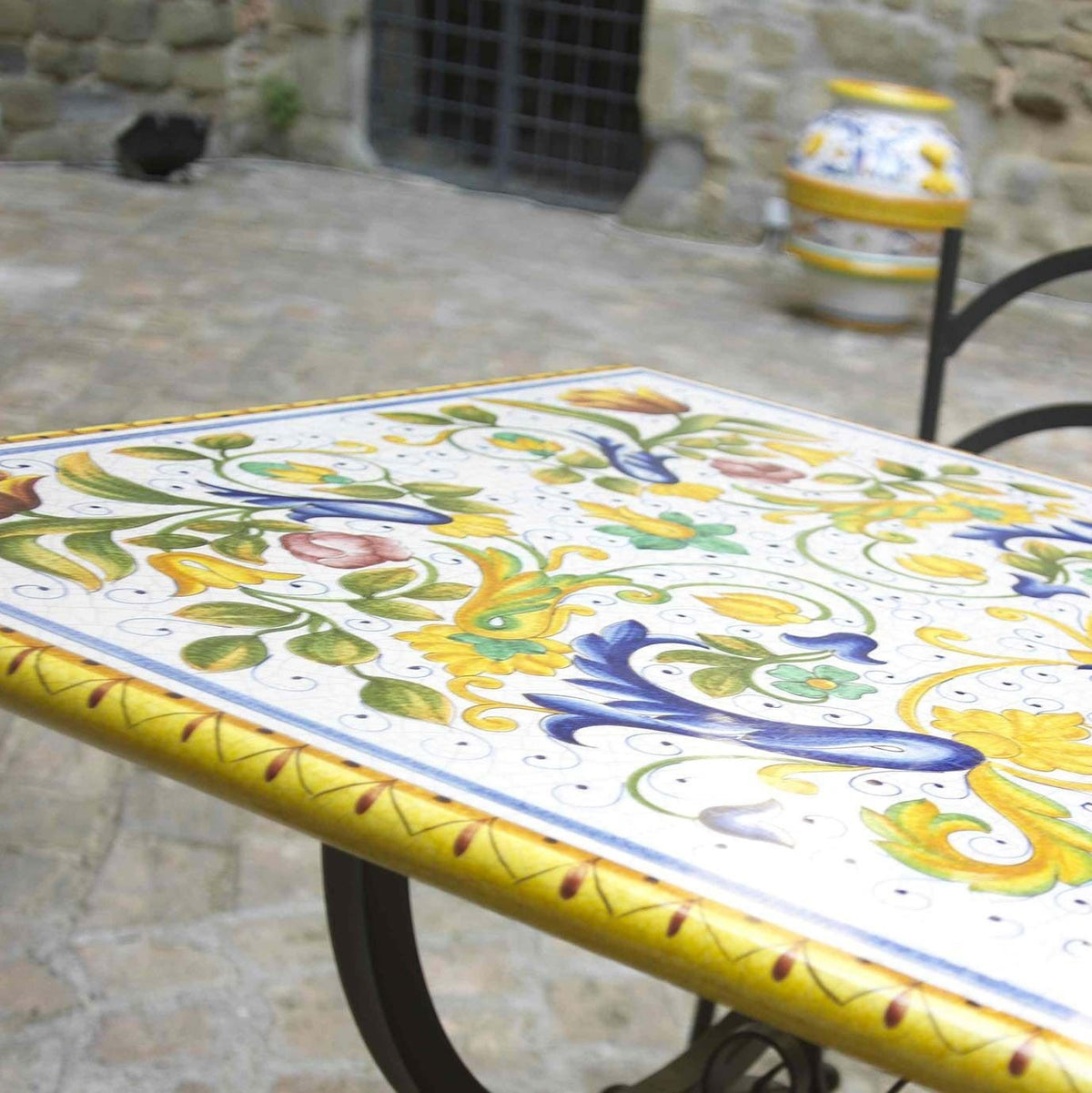 CERAMIC STONE TABLE + IRON BASE: PISA Design^ - Hand Painted in Deruta, Italy. - Artistica.com
