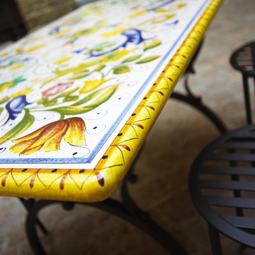 CERAMIC STONE TABLE + IRON BASE: PISA Design^ - Hand Painted in Deruta, Italy. - Artistica.com
