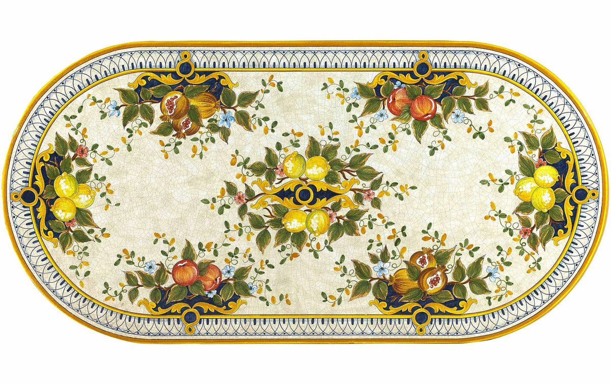 CERAMIC STONE TABLE + IRON BASE: POSITANO Design^ - Hand Painted in Deruta, Italy. - Artistica.com