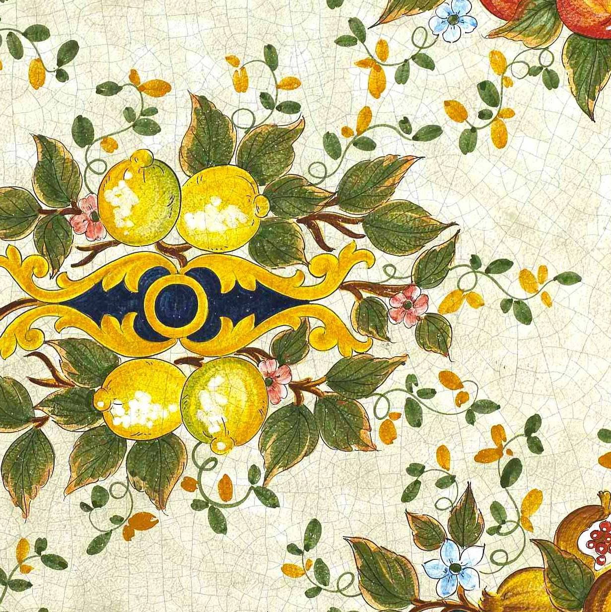 CERAMIC STONE TABLE + IRON BASE: POSITANO Design^ - Hand Painted in Deruta, Italy. - Artistica.com