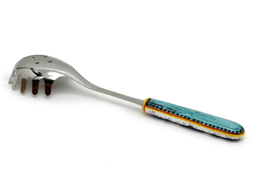 RAFFAELLESCO DELUXE: Ceramic Handle Spaghetti Serving Tong with 18/10 stainless steel cutlery.