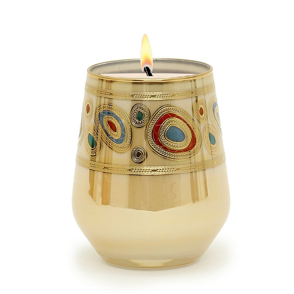 CRYSTAL CANDLES: Regalia Design Luxury Glass Candle with 14 Carats Gold finish - Cream color (12 Oz) - Artistica.com