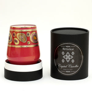 CRYSTAL CANDLES: Regalia Design Luxury Glass Candle with 14 Carats Gold finish - Orange-Red color (12 Oz) - Artistica.com