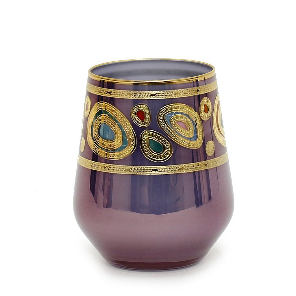 CRYSTAL CANDLES: Regalia Design Luxury Glass Candle with 14 Carats Gold finish - Purple color (12 Oz) - Artistica.com