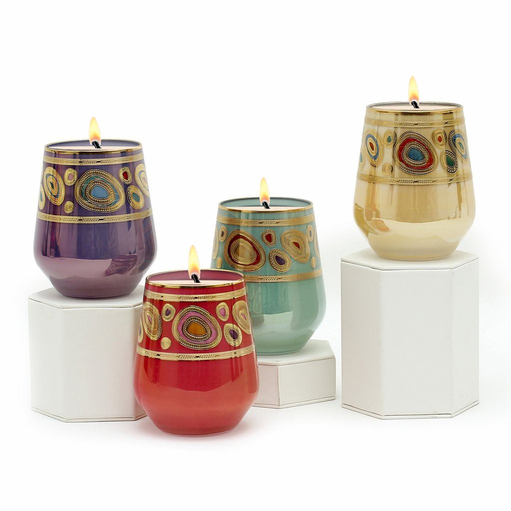 CRYSTAL CANDLES: Regalia Design Luxury Glass Candles with 14 Carats Gold finish - SET OF 4 AS SHOWN (12 Oz) - Artistica.com