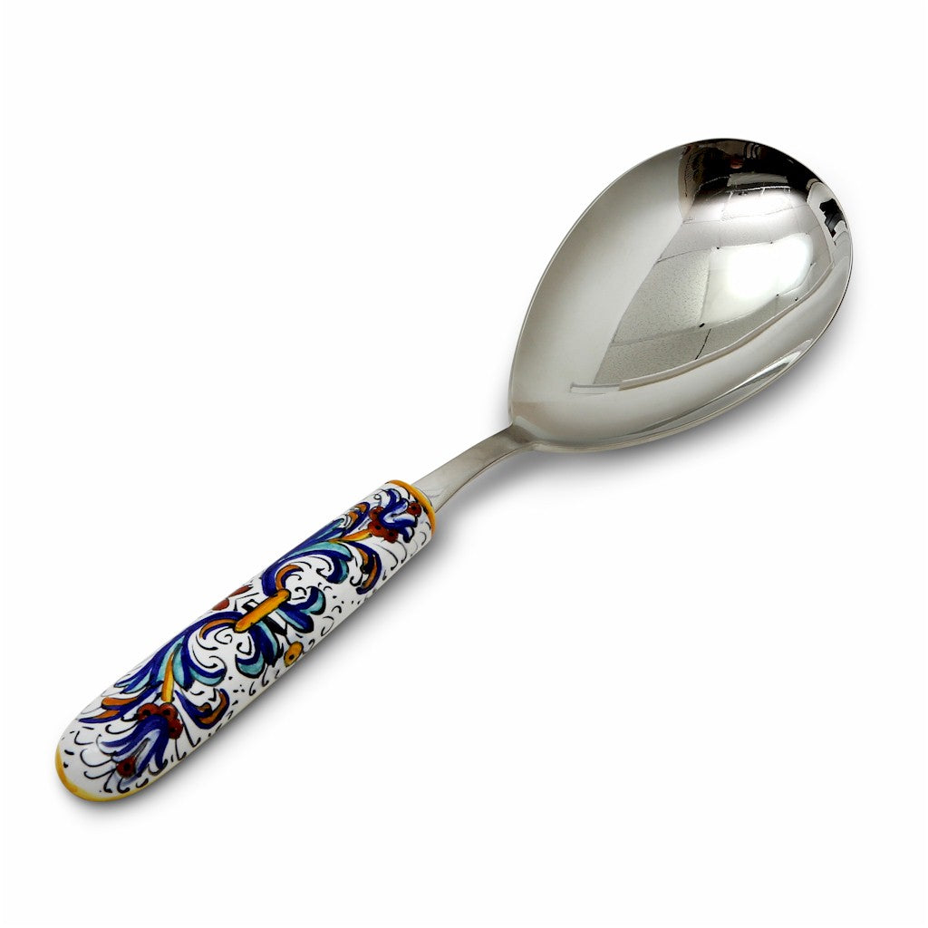 RICCO DERUTA DELUXE: Ceramic Handle Spaghetti Tong and Risotto Spoon Ladle SET with 18/10 stainless steel cutlery. - Artistica.com