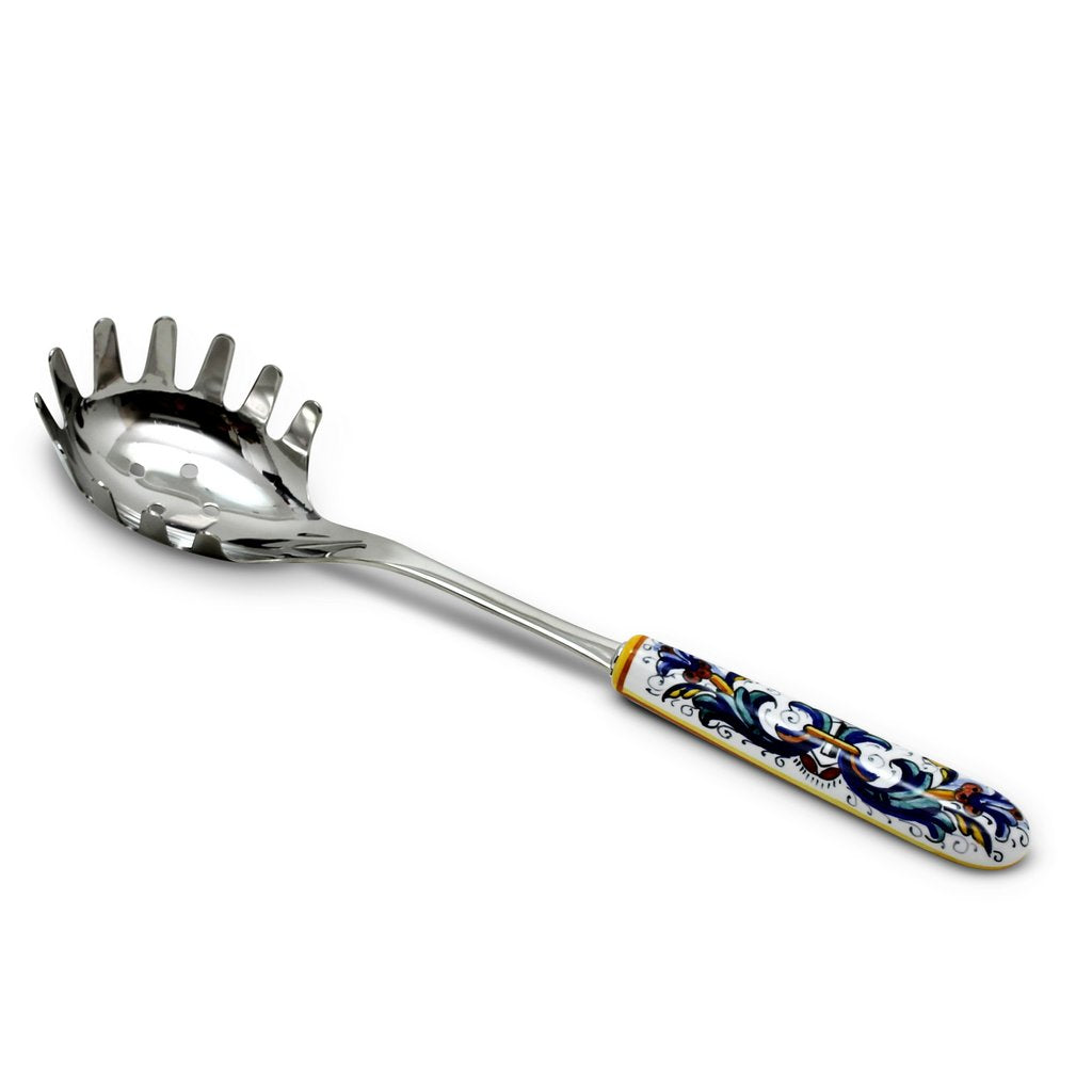 RICCO DERUTA DELUXE: Ceramic Handle Spaghetti Tong and Risotto Spoon Ladle SET with 18/10 stainless steel cutlery. - Artistica.com