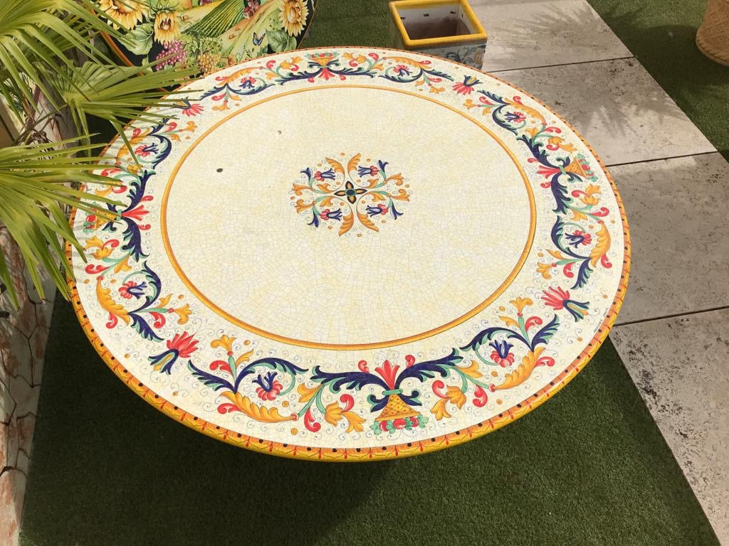 CERAMIC STONE TABLE + IRON BASE: RICCO DERUTA Design^ - Hand Painted in Deruta, Italy. - Artistica.com