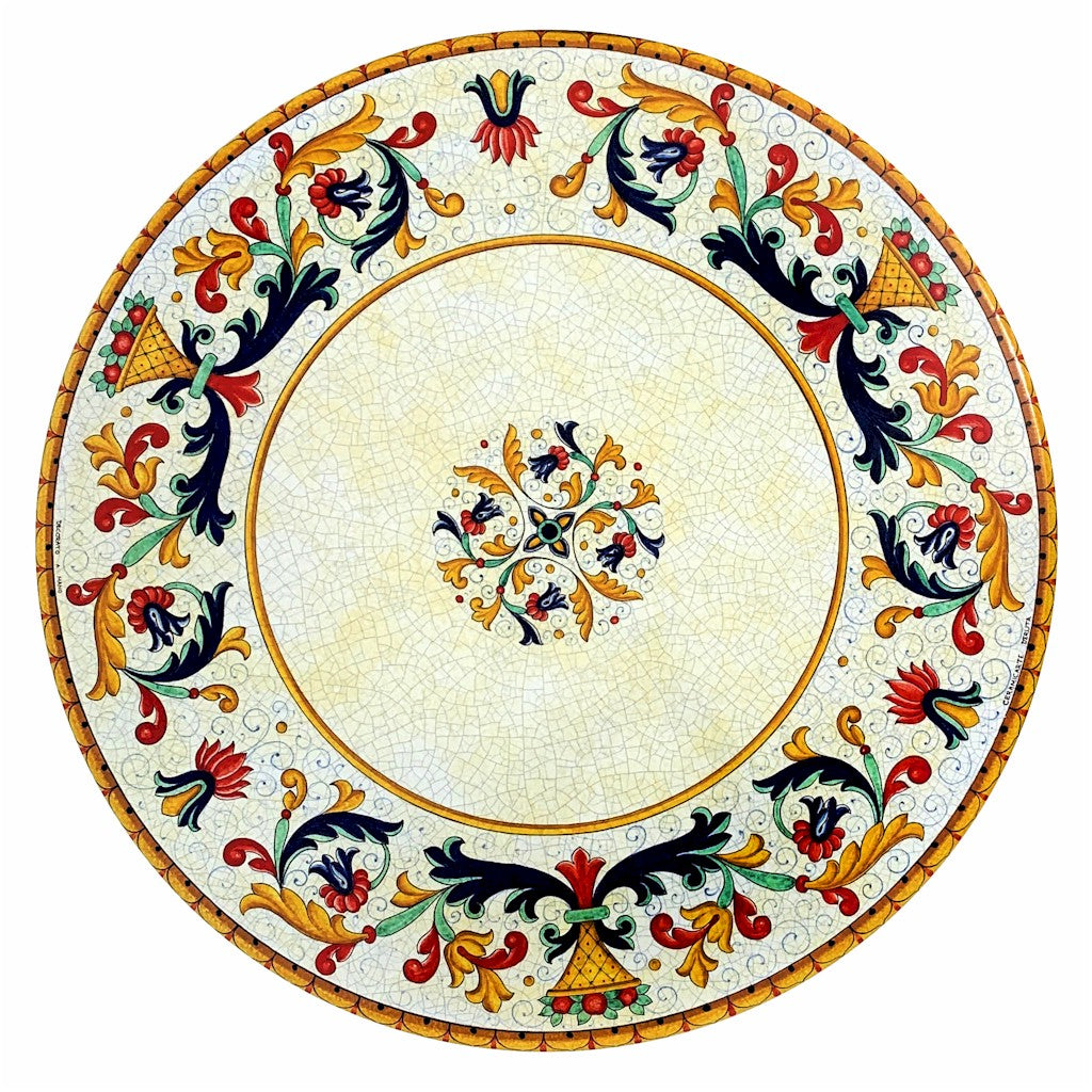 CERAMIC STONE TABLE + IRON BASE: RICCO DERUTA Design^ - Hand Painted in Deruta, Italy. - Artistica.com