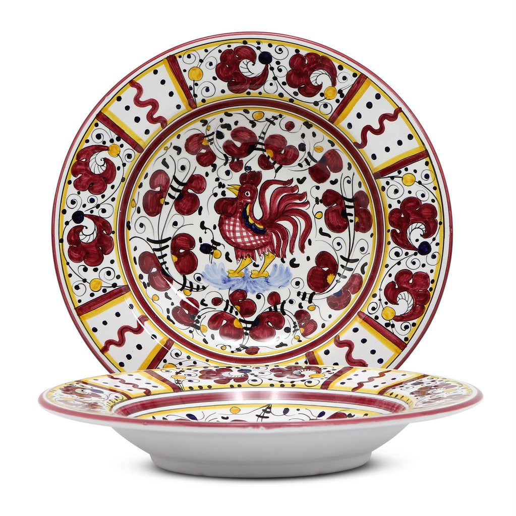 ORVIETO RED ROOSTER: Rim Pasta Soup Bowl [SOLID RIM] [R]