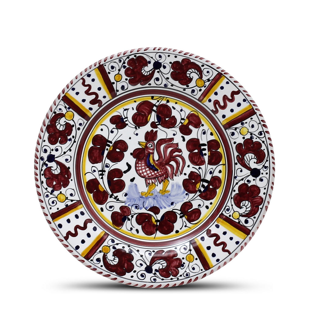 ORVIETO RED ROOSTER: Salad Plate [STRIPED RIM] - Artistica.com