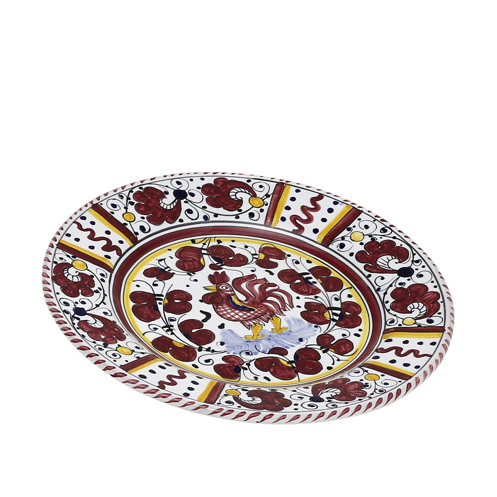 ORVIETO RED ROOSTER: Salad Plate [STRIPED RIM] - Artistica.com