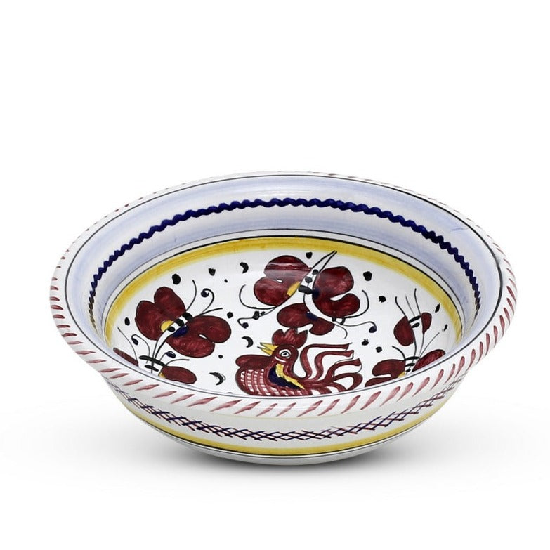 ORVIETO RED ROOSTER: Cereal Bowl [STRIPED RIM] - Artistica.com