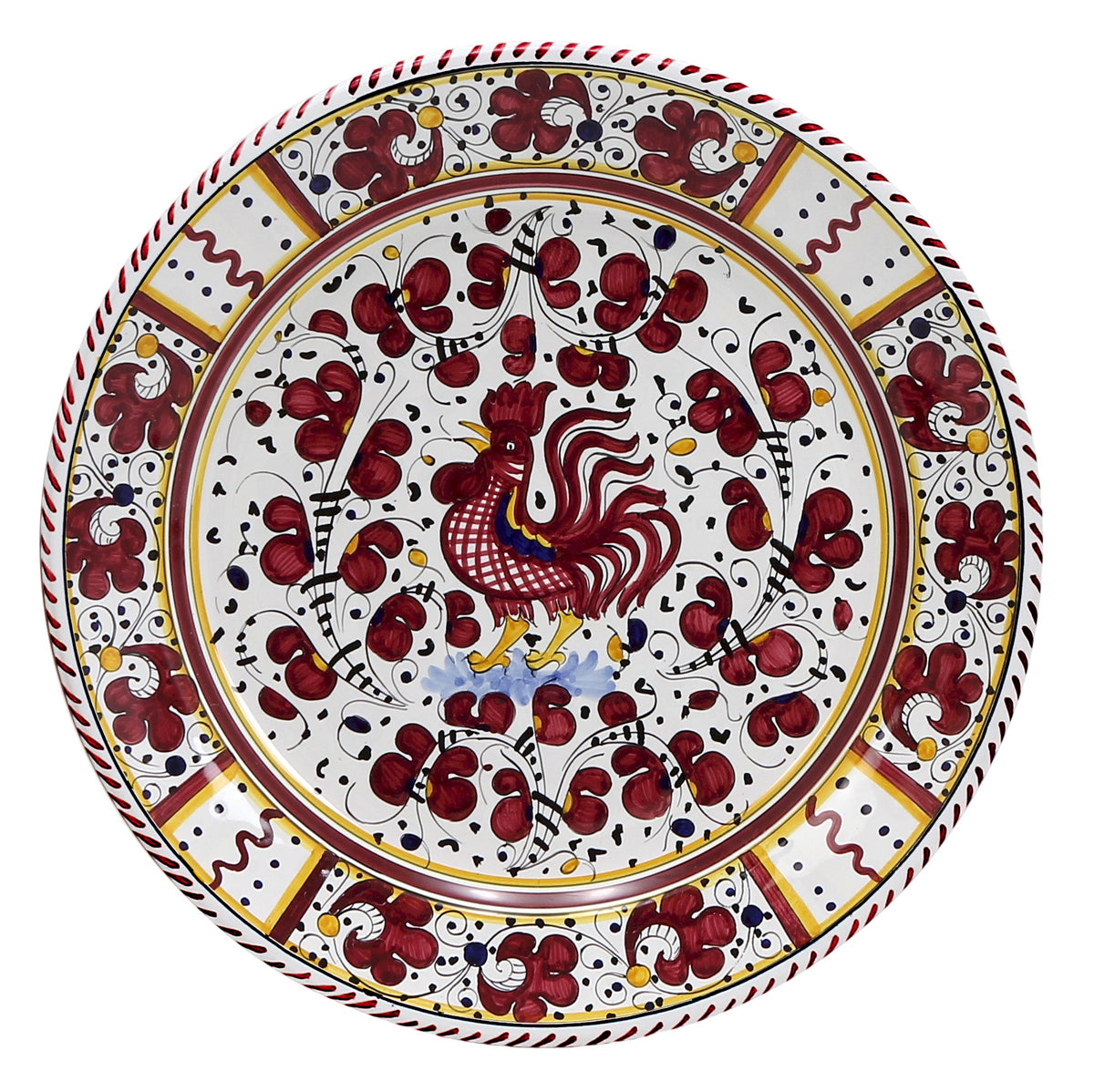 ORVIETO RED ROOSTER: Charger Buffet Platter [STRIPED RIM] - Artistica.com