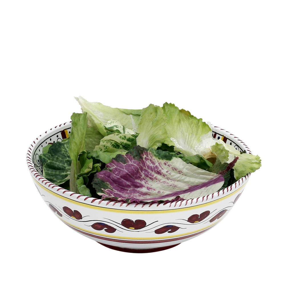 ORVIETO RED ROOSTER: Salad Bowl (Medium) [STRIPED RIM] - Artistica.com