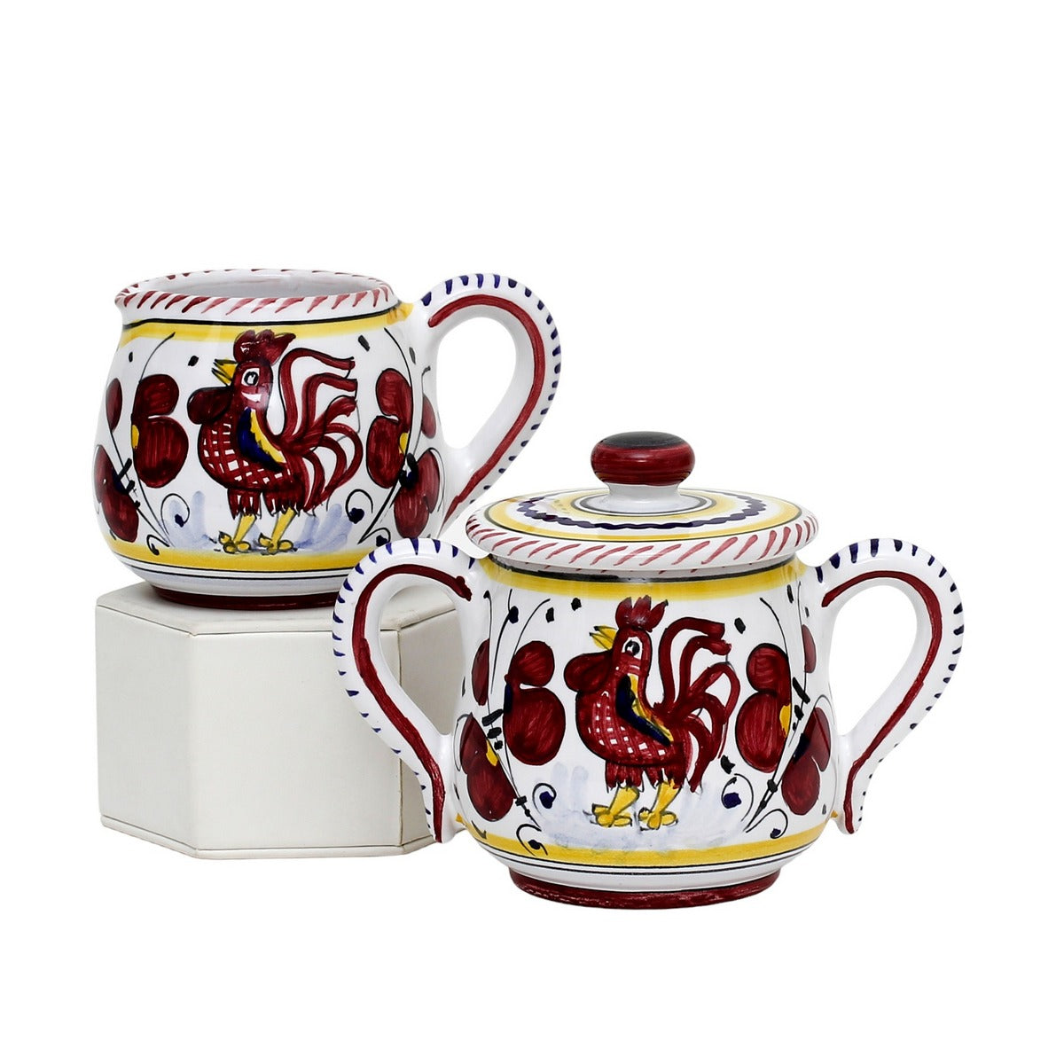 ORVIETO RED ROOSTER: Sugar and Creamer - Artistica.com