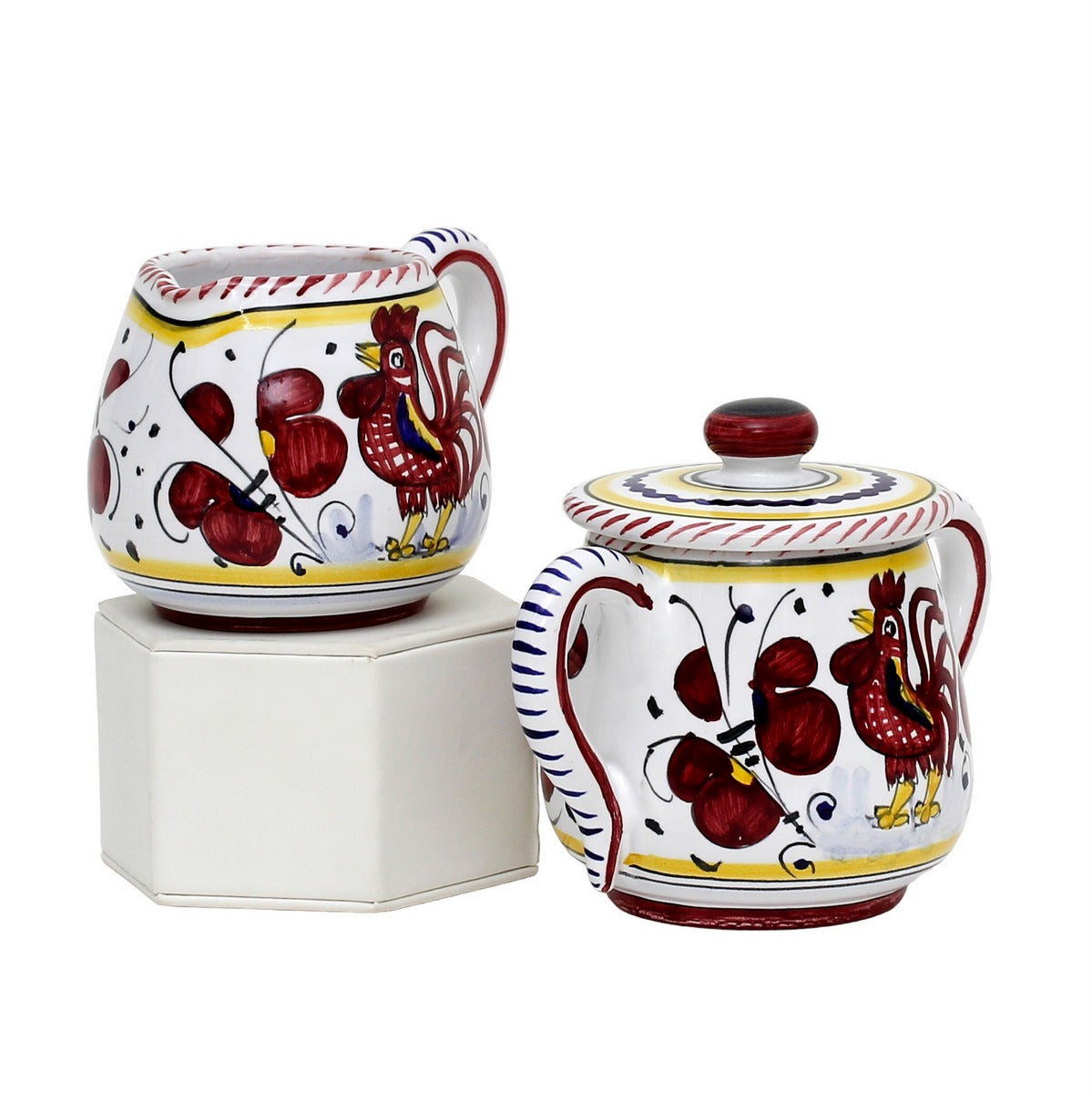ORVIETO RED ROOSTER: Sugar and Creamer - Artistica.com