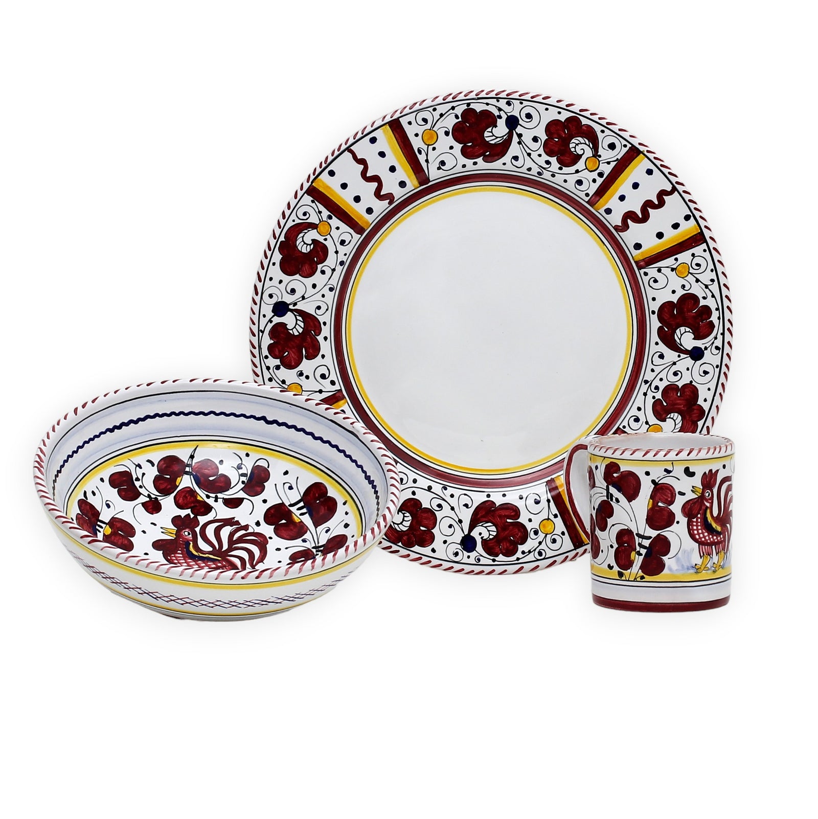 ORVIETO RED ROOSTER: 3 Pieces Place Dinnerware Setting - Artistica.com