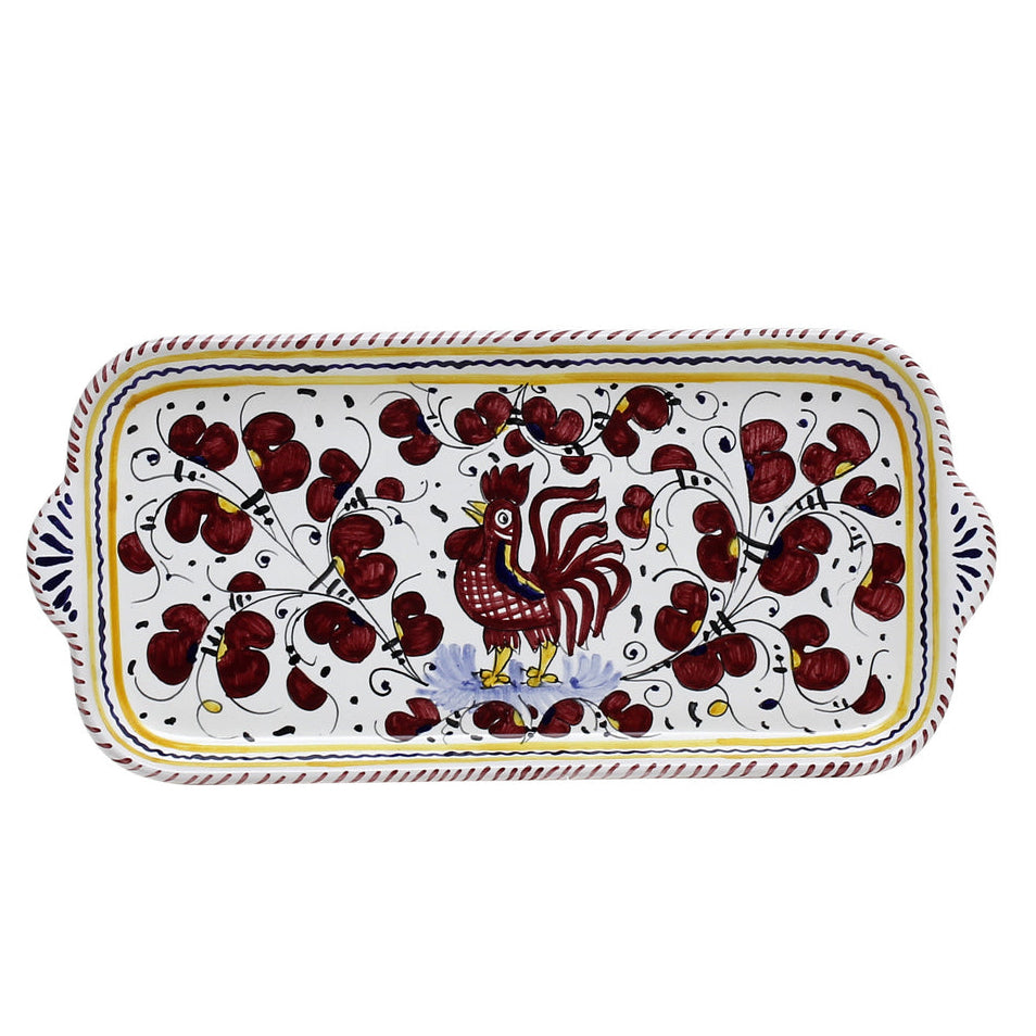 ORVIETO RED ROOSTER: Rectangular Tray [STRIPED RIM] - Artistica.com