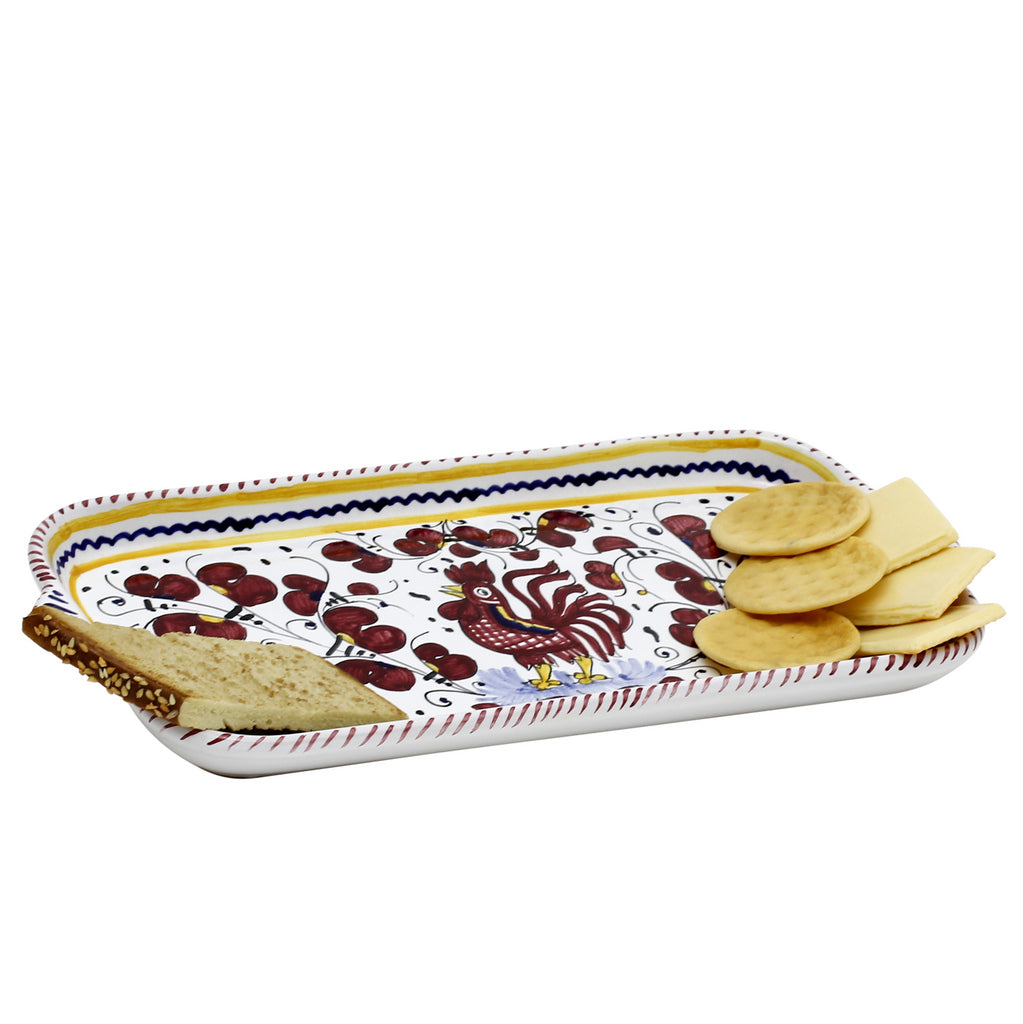 ORVIETO RED ROOSTER: Rectangular Tray [STRIPED RIM] - Artistica.com