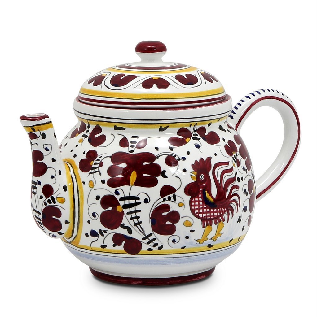 ORVIETO RED ROOSTER: Teapot [R] - Artistica.com