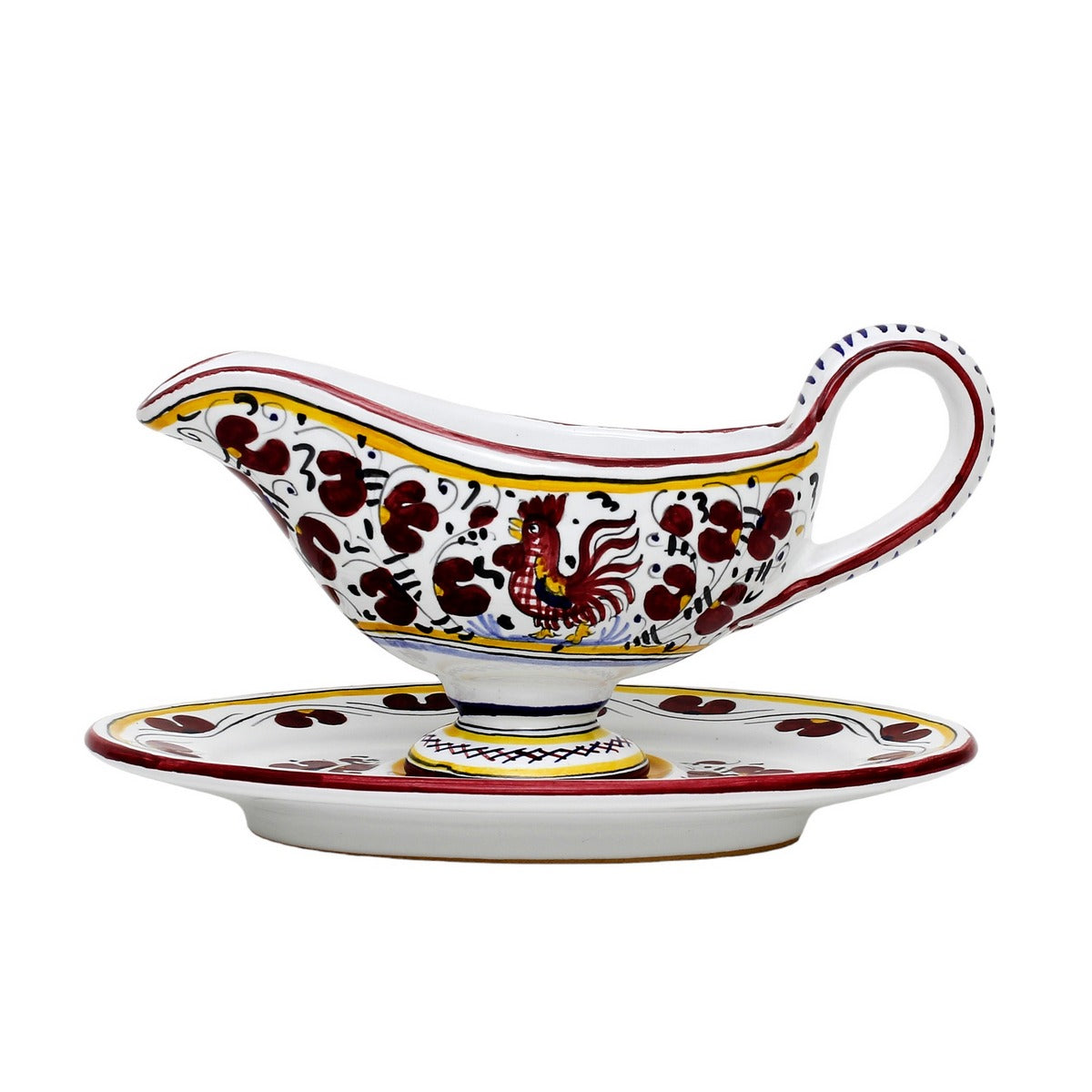 ORVIETO RED ROOSTER: Gravy Sauce Boat with Tray [R] - Artistica.com