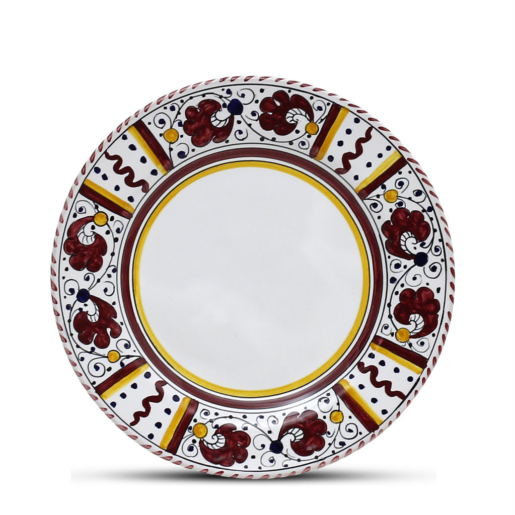 ORVIETO RED ROOSTER: Salad Plate (White Center) [STRIPED RIM] - Artistica.com