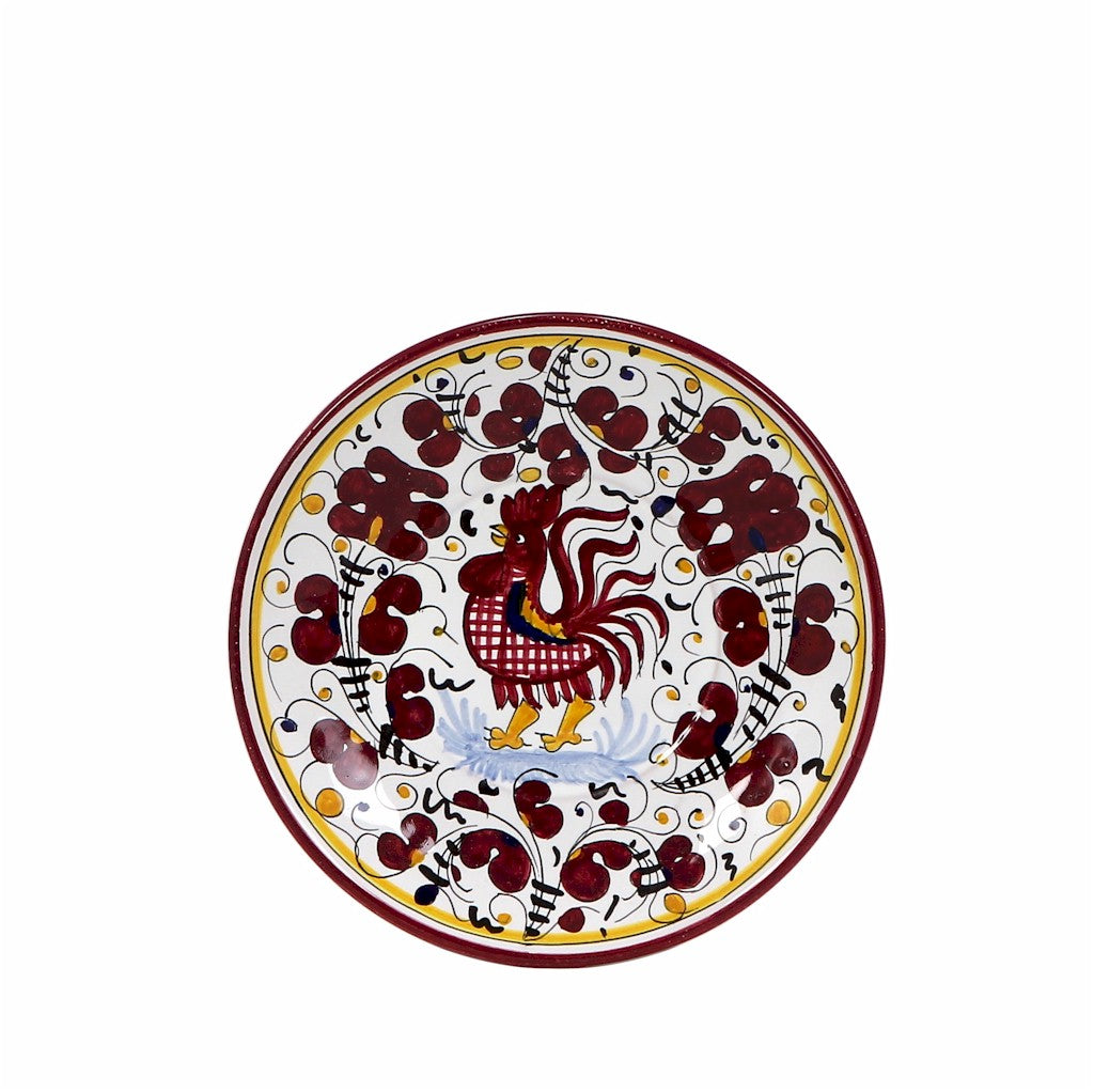 ORVIETO RED ROOSTER: Canape Plate - 7" Diam. Saucer [CARBONE SPECIAL] - Artistica.com