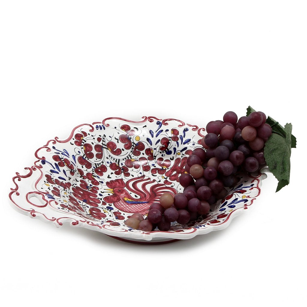 ORVIETO RED ROOSTER: Oval Tray with Handles [R] - Artistica.com