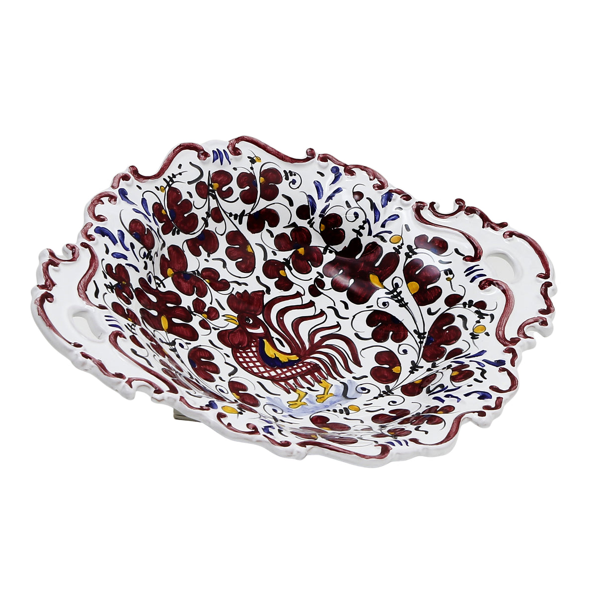 ORVIETO RED ROOSTER: Oval Tray with Handles [R] - Artistica.com