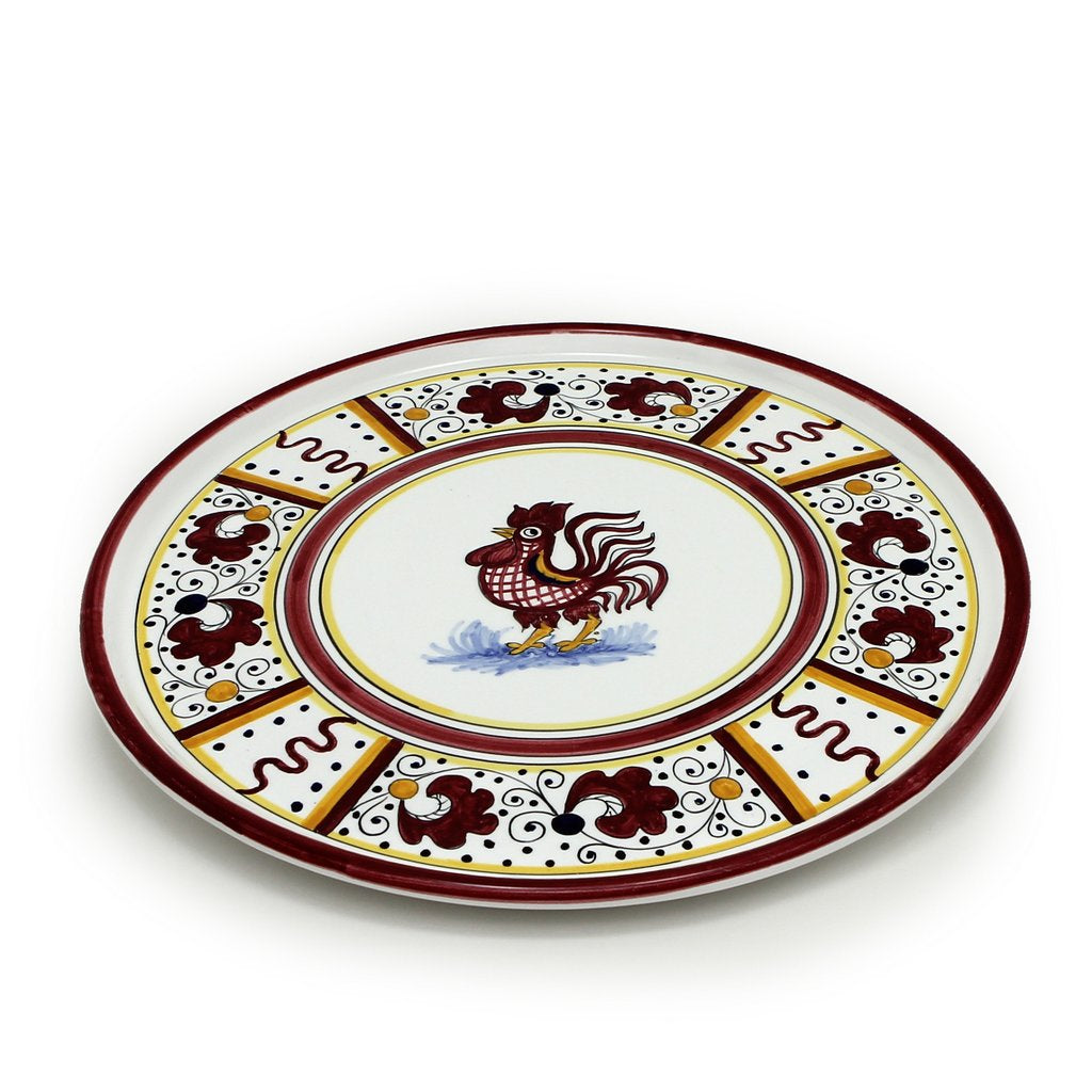 ORVIETO RED ROOSTER: Deruta Pizza Plate - Cake or Cheese Platter. - Artistica.com