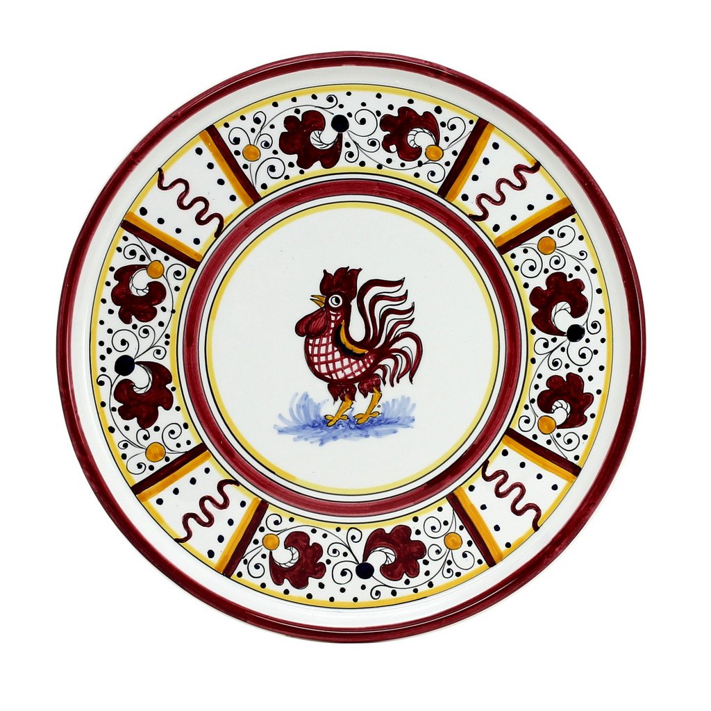 ORVIETO RED ROOSTER: Deruta Pizza Plate - Cake or Cheese Platter. - Artistica.com