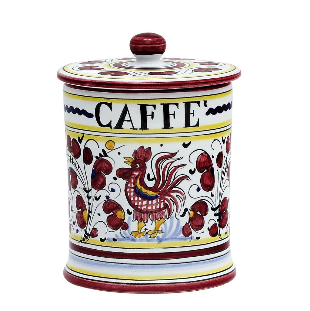 ORVIETO RED ROOSTER: Caffe&#39; (Coffee) Container Canister - Artistica.com