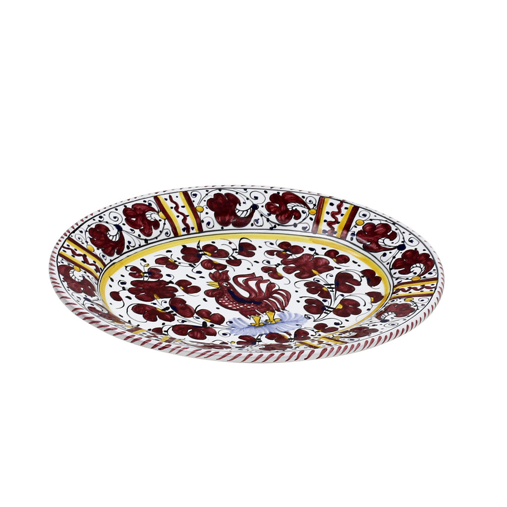 ORVIETO RED ROOSTER: Oval Plate [STRIPED RIM] - Artistica.com