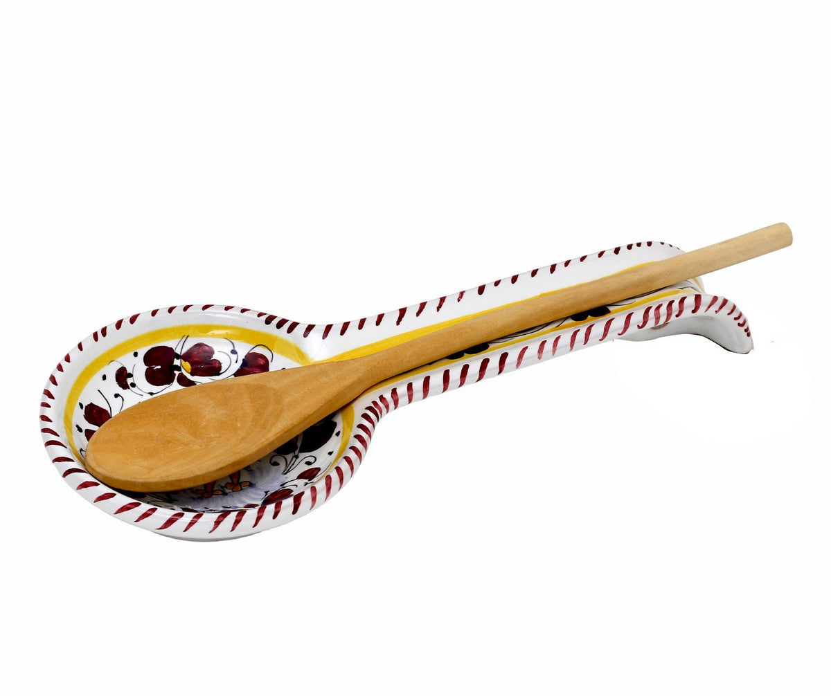 ORVIETO RED ROOSTER: Spoon Rest [STRIPED RIM] - Artistica.com