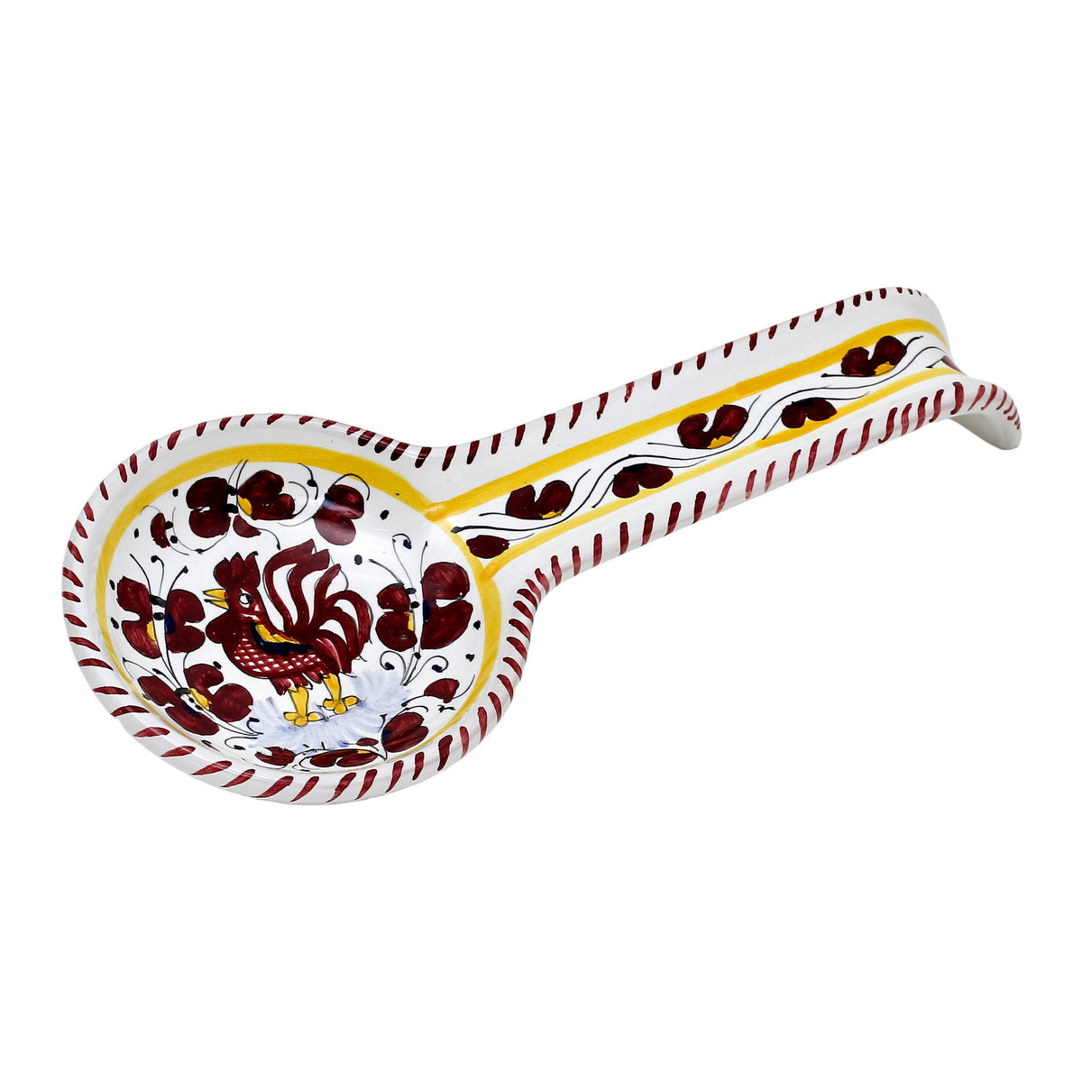ORVIETO RED ROOSTER: Spoon Rest [STRIPED RIM] - Artistica.com