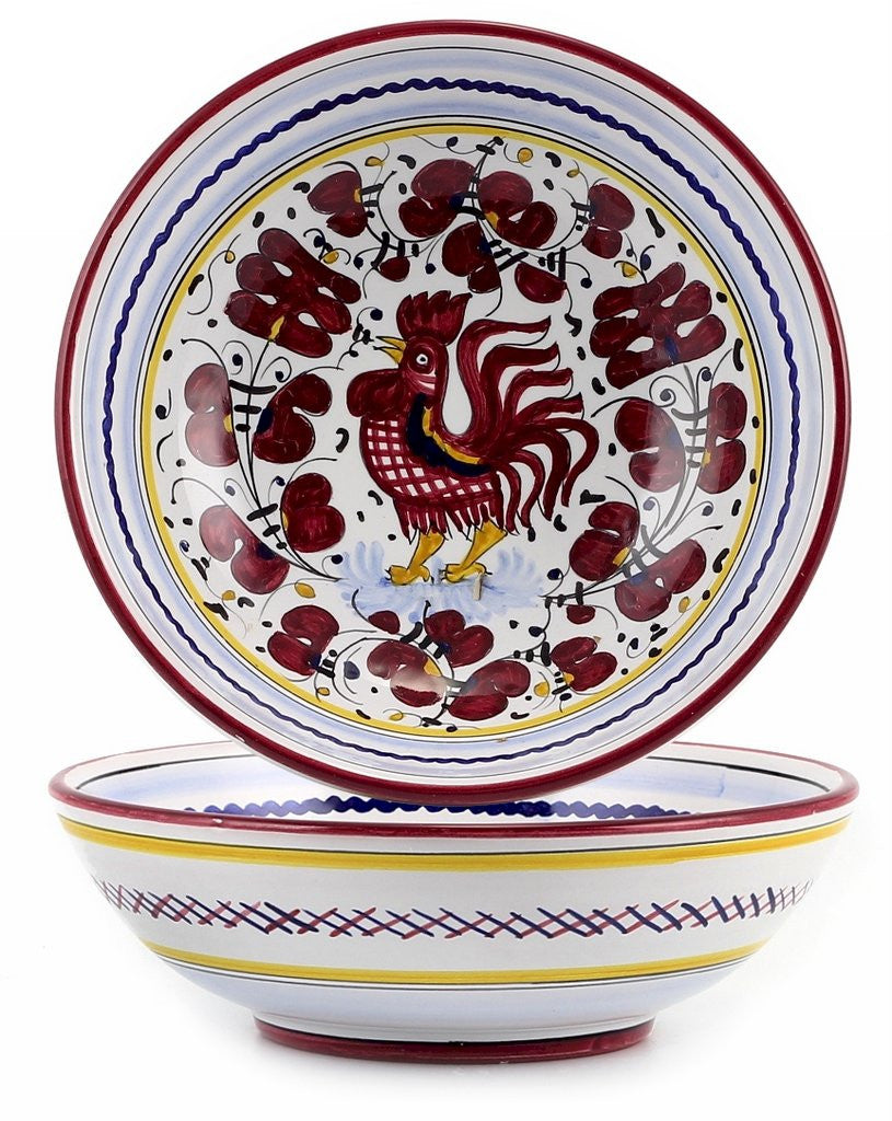 ORVIETO RED ROOSTER: Coupe Pasta/Soup Bowl [SOLID RIM] [R] - Artistica.com