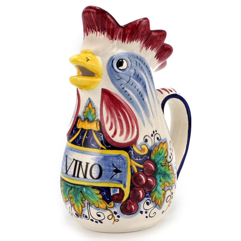 IN VINO VERITAS: Traditional Italian Rooster of Fortune Wine Pitcher (Large=1.5 Liter 50 Oz) - Artistica.com