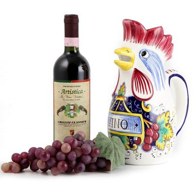 IN VINO VERITAS: Traditional Italian Rooster of Fortune Wine Pitcher (Large=1.5 Liter 50 Oz) - Artistica.com