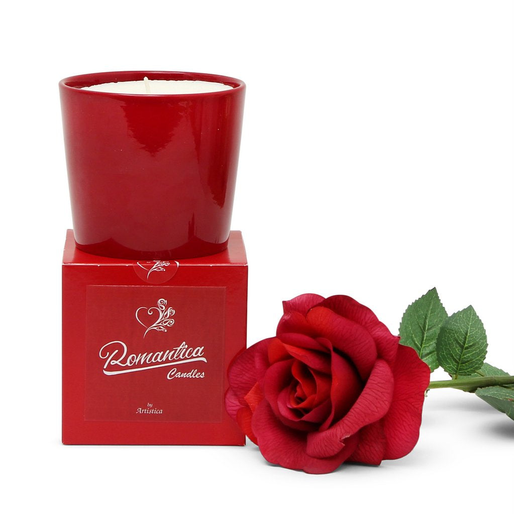 ROMANTICA: Valentine Rosso Ceramic Candle (16 Oz) - Artistica.com