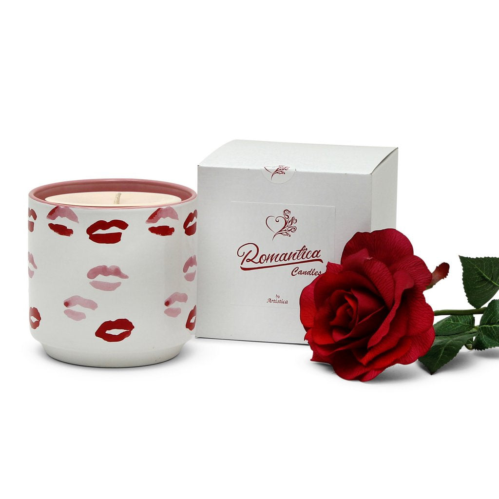 ROMANTICA: Valentino - Muah! Large Candle Vase Ceramic Container (30 Oz) - Artistica.com