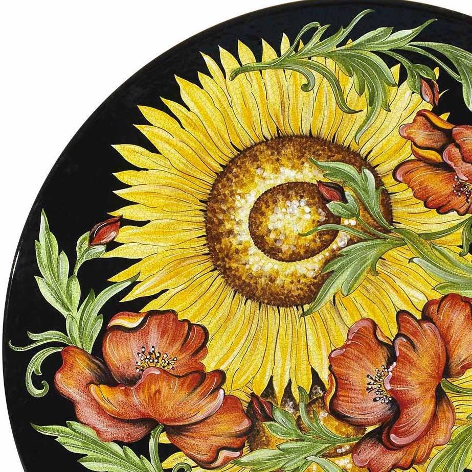 CERAMIC STONE TABLE + IRON BASE: ROVIGNO Design^ - Hand Painted in Deruta, Italy. - Artistica.com