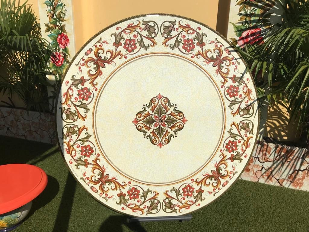 CERAMIC STONE TABLE + IRON BASE: SARA Design^ - Hand Painted - Artistica.com