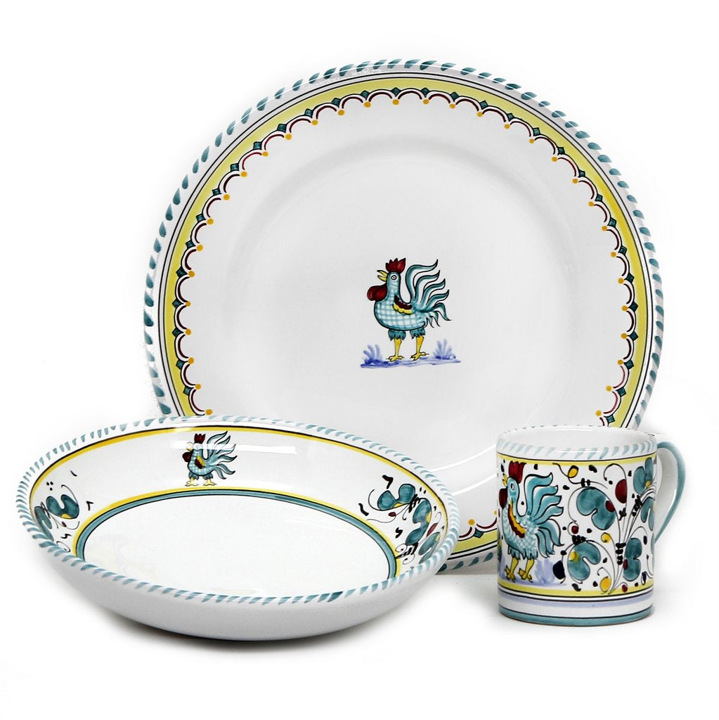 ORVIETO GREEN ROOSTER: 3 Pieces Place Setting - Artistica.com